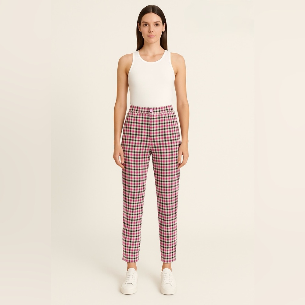 The Fifth Label Pink Plaid Tapered Pants Women’s 4 High Waist Preppy Trouser
